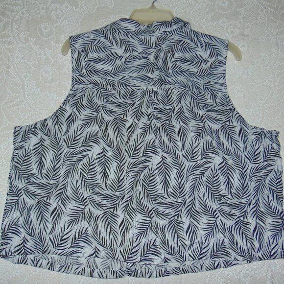 Tahari 100% Linen Blouse Sleeveless Leaf Pattern XL Button Up Women's Beach - Picture 5 of 8